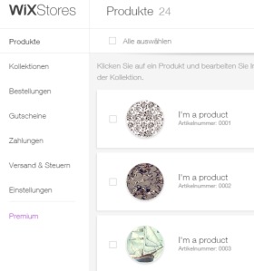 WixStores Online Shop - Einstellungen und Produkte
