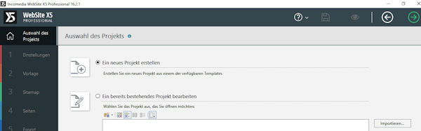 WebSite X5 Projekt erstellen
