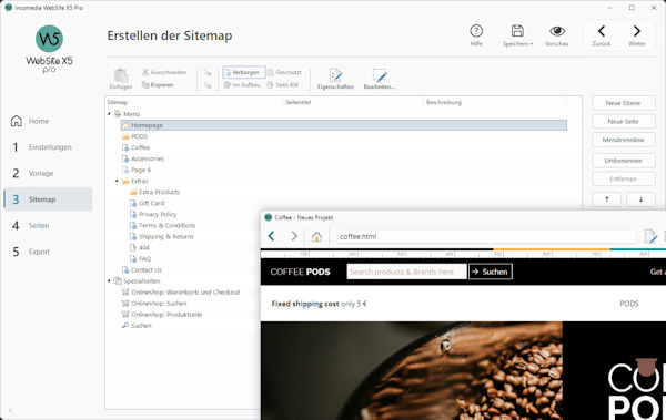 website x5 online-shop erstellen